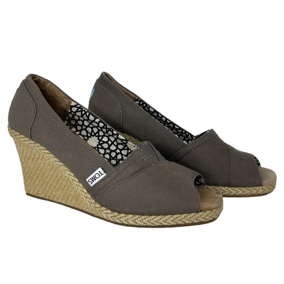 TOMS Peep Toe Wedges Espadrille Platform Casual Shoes Gray Size 9 - Picture 1 of 7